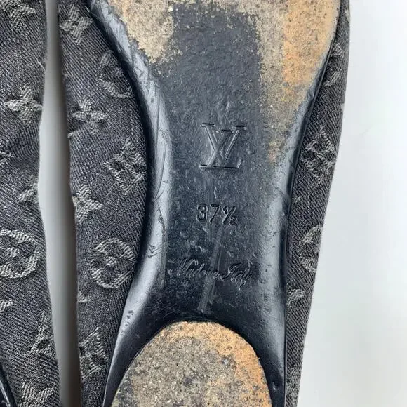 Louis Vuitton Monogram Denim Flash Lotus Black Ballerina Flats Women 37.5 US 7.5 - Picture 12 of 12